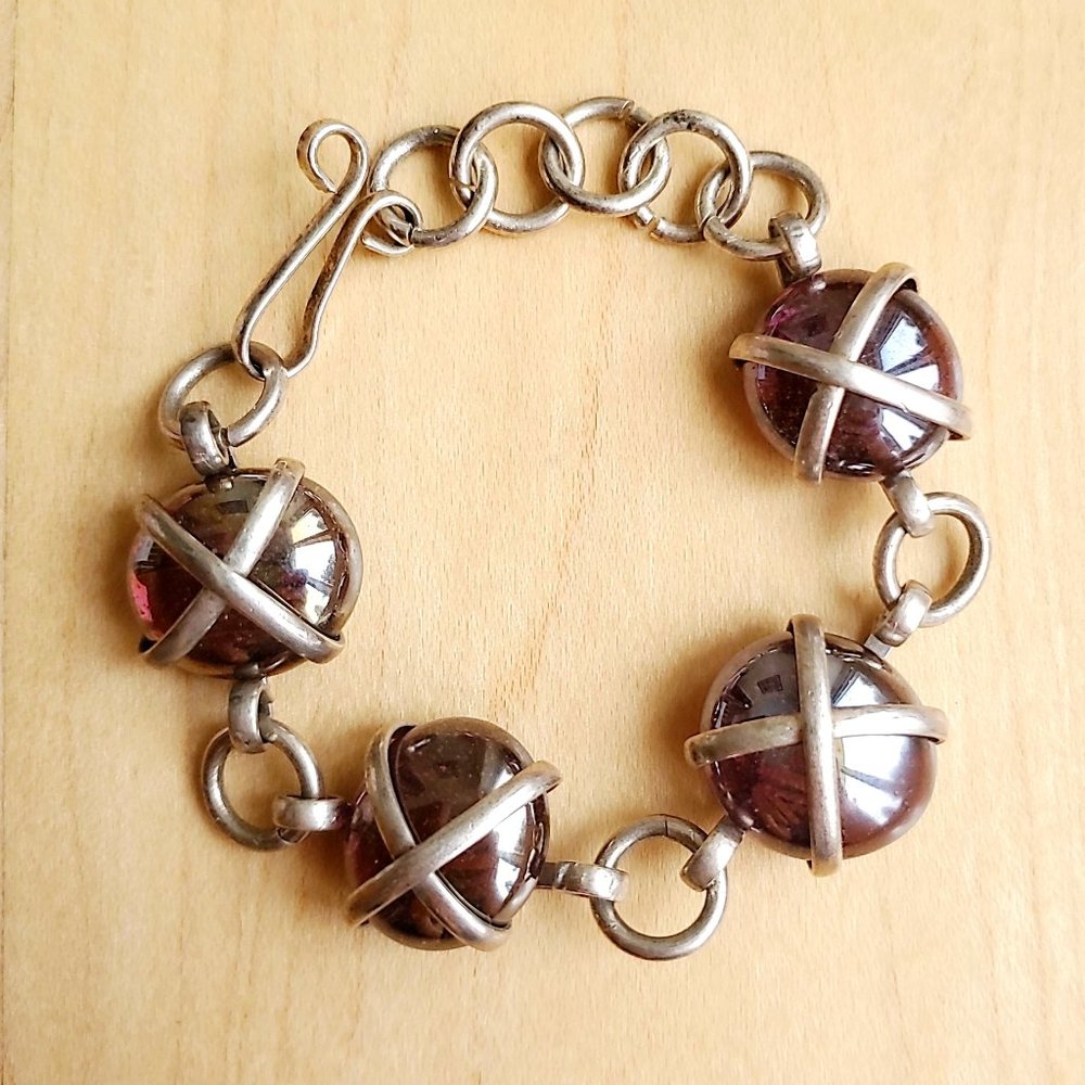 Handmade Purple Stone and Silver Metal Bracelet